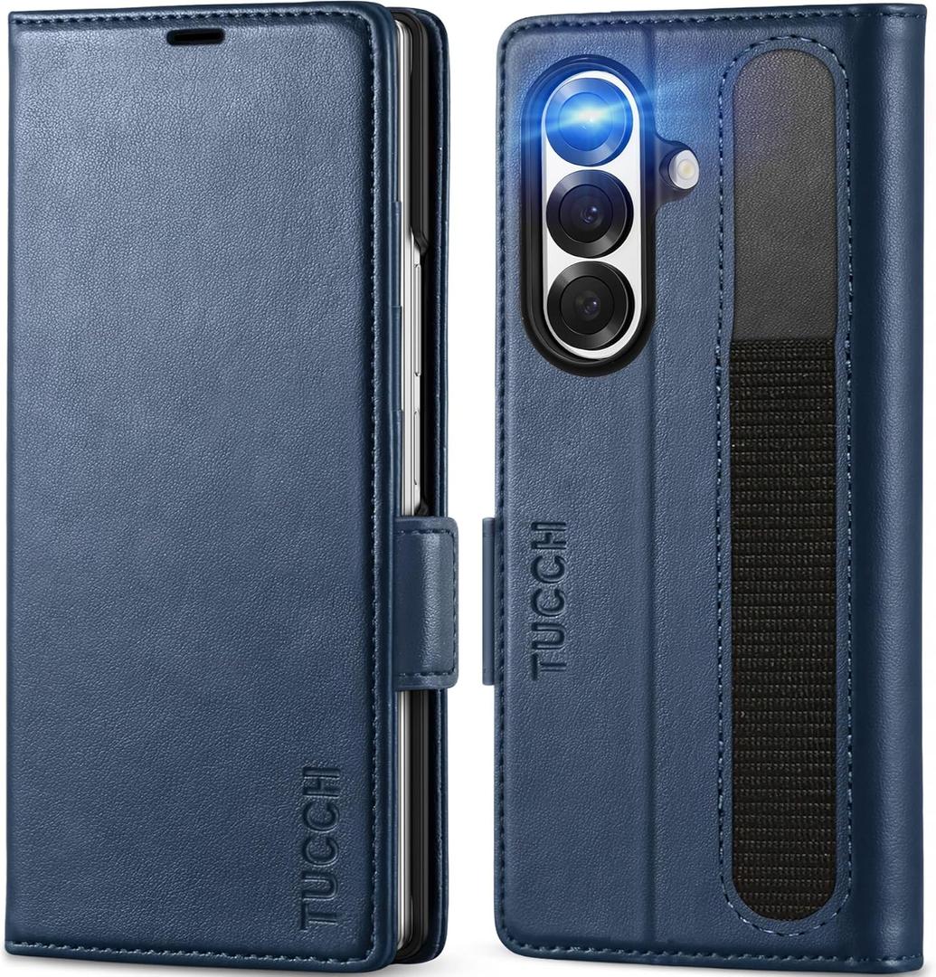 TUCCH Wallet Case Compatible with Galaxy Z Fold7 (8.0") 2025 Dark Blue, RFID Blocking | 4 Card Holder | Kickstand | Shockproof PC Shell | PU Leather | Magnetic Closure | Protective Flip Cover