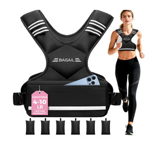 BAGAIL Adjustable Weighted Vest for Women 4-10lb Comfortable U-Neck Rucking Vest with 6 Removable Weights, Storage Pocket and Reflective Strips for Walking, Jogging, Weight Loss