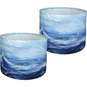 Decorative Lamp Shade Polyester Fibre Printed Drum Shade for Table Lamp & Bedside Lamp, 13 "Top x 13" Bottom x 10 "Height,Includes 2pcs (Sea Waves)