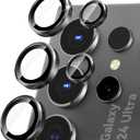 CloudValley for Samsung Galaxy S24 Ultra Camera Lens Protector, 9H Tempered Glass & Ultra-Thin Aluminum Alloy Individual Lens Screen Protective Cover for S24 Ultra 5G 2024, Black