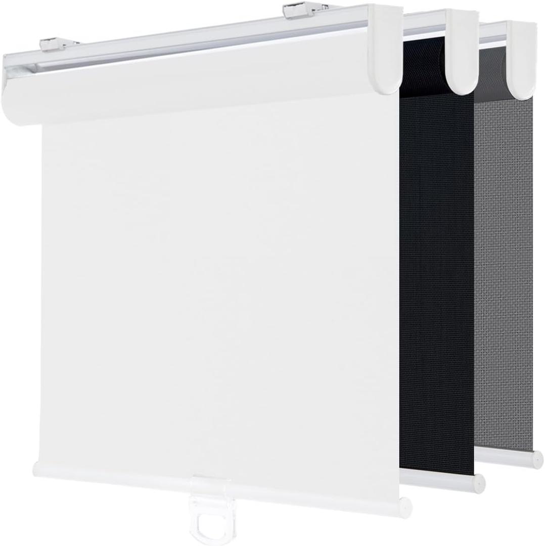 Cordless Roller Shades for Windows,Light Filtering Pull Down Blinds,Solar Screen Door Blinds,Flame Retardant UV Protection Fabric for Home Office (35" W x 72" H,Solar White)