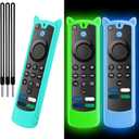 Wevove [3 Pack] Fire Stick Remote Cover for Alexa Voice Remote 4k/Lite(3rd Gen) 2021 Release, Fire TV Stick Case, Anti Slip Silicone Sleeve with Wrist Strap(Sky Blue+Glow Green/Blue)