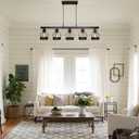 Farmhouse Pendant Lights Kitchen Island, Kitchen Light Fixtures, Rustic Dining Room Light Fixture with 5 E26 Bulb Sockets, Black Metal Long Pool Table Lights, Ceiling Pendant Light Fixtures (Model A), 45.28 inches x 5.5 inches x 55 inches