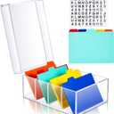 Index Card Holder Clear Acrylic Card Organizer 50 Pcs Divider Sheets for Desk File Note Holders, 4 Compartments Holds 600 Cards(4 x 6 Inch)