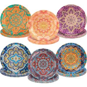 AnyDesign Boho Paper Plates Disposable Plates Vintage Bohemian Style Dessert Dinner Decorative Plate for Kitchen Birthday Party Wedding Holiday Picnic Gatherings Supplies, 36 Pcs