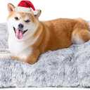 EHEYCIGA Fluffy Dog Crate Bed for Large Dogs, Plush Faux Fur Pad, Calming Anti Anxiety Large Bed, Washable Soft Warm Dog Crate Mat with Non-Slip Bottom (35.4 x 23.6, Grey)