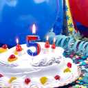 4 Pcs Blue Red 5th Birthday Candles, Number 5 with Mushroom Candle Cake Topper Decorations Cupcake Decorations for Cartoon Game Themed Party, Birthday Party