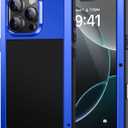 Lanhiem for iPhone 16 Pro Max Case, Metal Heavy Duty Shockproof Tough Rugged Case with Built-in Glass Screen Protector, 360 Full Body DustProof Strong Protective Phone Case for 16 Pro Max 6.9", Blue