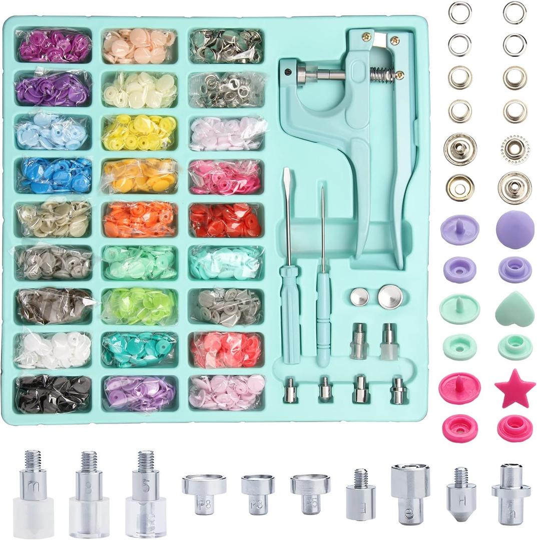 LYNDA Plastic and Metal Snap Buttons with Snaps Pliers Set,300 Sets Plastic and Metal Snap Buttons for Sewing and Crafting (Green)