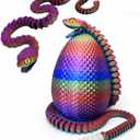3D Printed Animals Toys: 21in Snake Egg with Flexible 3D Printed Snake for ADHD Sensory Play, Twist Open Desk Pets for Collectors & Kids, Easter Basket Stuffer-Rainbow