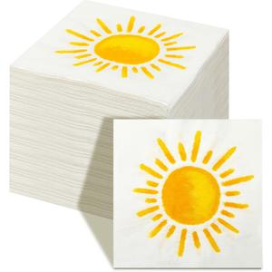 Yeaqee 100 Pieces Sun Party Napkins 13' x 13' Sunshine Napkins First Trip Around the Napkin for Sun Theme Party Favors Disposable Luncheon for Boho Birthday Wedding Supplies