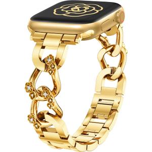 Wearlizer Compatible with Apple Watch Bands for Women 41/40/38/44/45/46/49/42mm, Dressy Fancy Bling Metal Chain Strap Pretty Designer Bracelet for iWatch Series 11 10 9 8 7 6 5 4 3 SE/Ultra 3 2 1