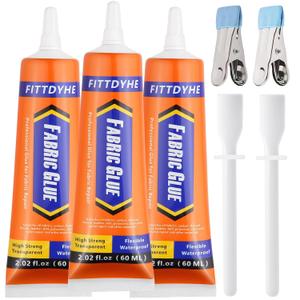 3Pcs Fabric Glue Permanent, 60 ML Washable Clear Clothing Glue, Super Fabric Glue for Rhinestones, Patches, Clothes, Denim, Leather, Polyester, Fabrics, Doll Repair, Flannel, Cotton