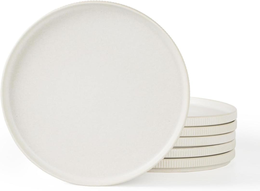 famiware Star Salad Plates for 5, 8 inches Plate Set, Stoneware Dinnerware, Small Dinner Plates for Dessert, Salad, Appetizer, Matte White