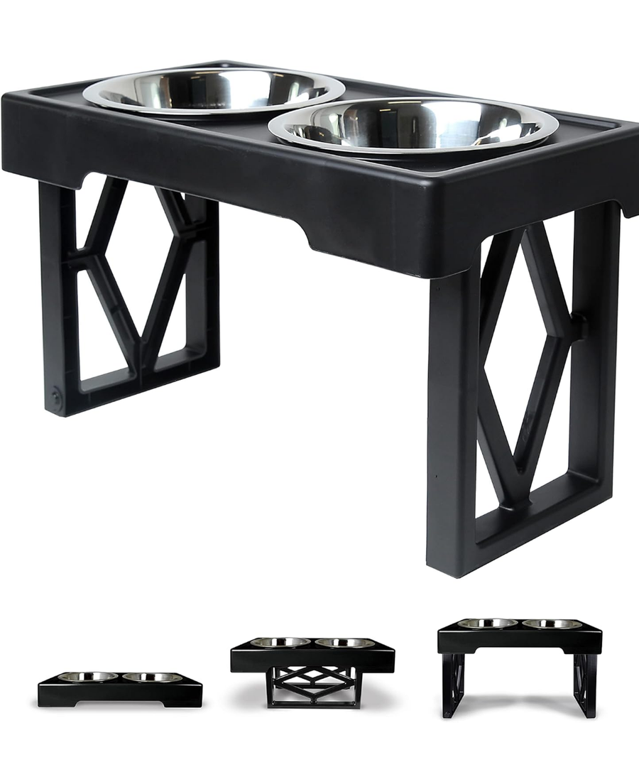 Pet Zone Elevated Dog Bowls Designer Diner 3 Height Adjustable Raised Dog Bowl Stand with 2 Stainless Steel Bowls (7 Cup Capacity Each)