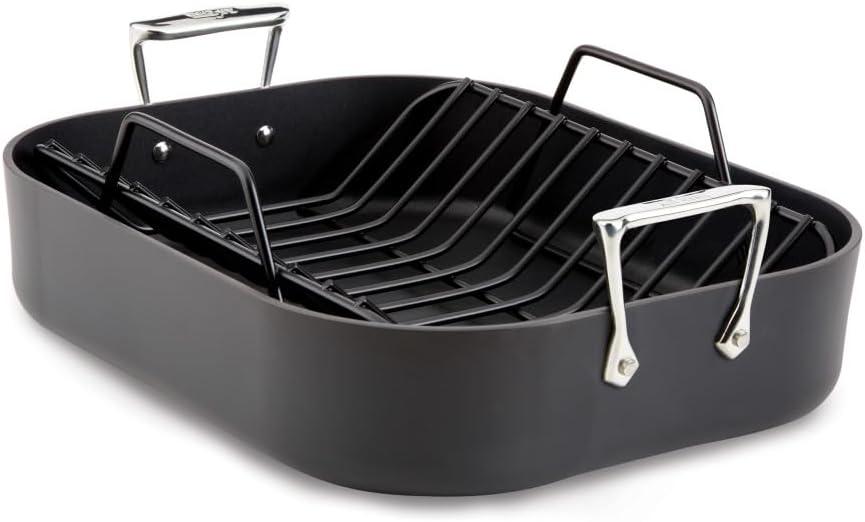 Nonstick Roaster and Nonstick Rack 17.5 x 12x3 Inch Oven Broiler Safe 500F Roaster Pan, Pots and Pans, Cookware Black