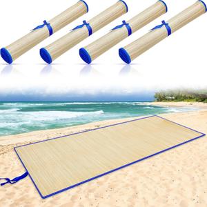 Qunclay 4 Packs Straw Beach Mat Waterproof Non Slip Straw Mat Foldable Lightweight Picnic Mat with Trim for Camping Sunbathing Picnic Floor Yoga (60 x 33 Inch, Blue)