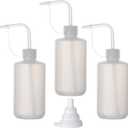 Hyber&Cara Safety Wash Bottle with Cap 3Pcs 250ml Plastic Plant Watering Tattoo Squeeze Bottle for Lab with 1Pc Silicone Funnel