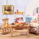 Geiserailie 2 Set 1:12 Dollhouse Miniature Porcelain Tea Cup 30 Pieces Mini Flowers Pattern with Golden Trim Teapot Cup Plate Mini Tea Dollhouse Kitchen Accessories