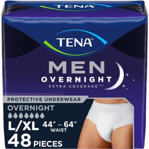 TENA Men Overnight Incontinence Underwear Extra Coverage L/XL 44-64in 48ct