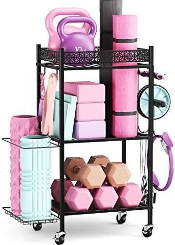 Yoga Mat Storage Rack, Home Gym Storage Rack, VOPEAK Workout Storage for Yoga Mat, Foam Roller, Equipment Gym Storage for Home Exercise and Fitness Gear (Metal), 14.37"D x 17.52"W x 33.66"H, Black