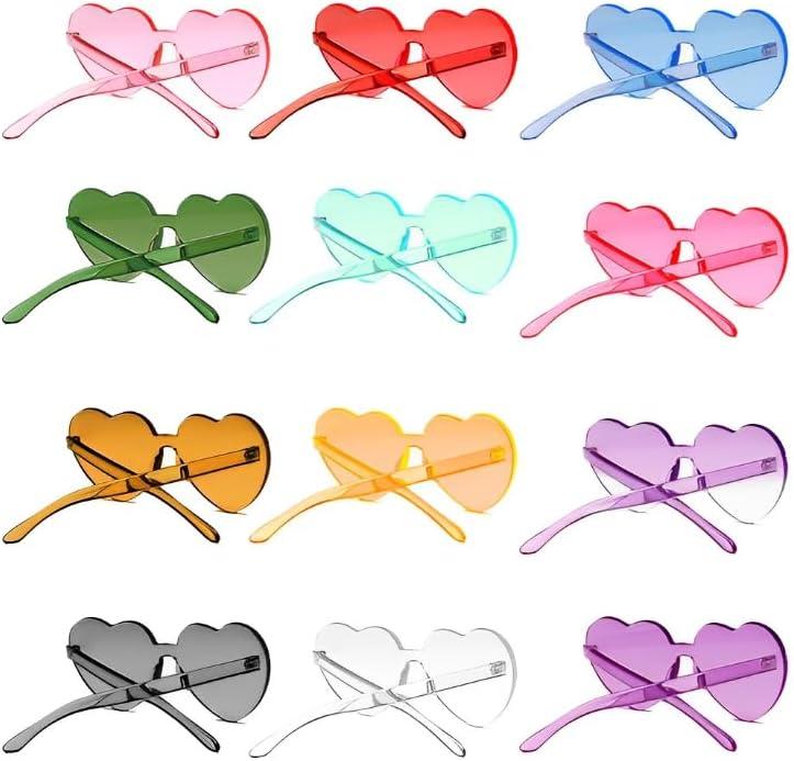 LIULIUBTY Heart Shaped Rimless Sunglasses 12Pack, Bachelor Party Cool Colorful Funky Sunglasses