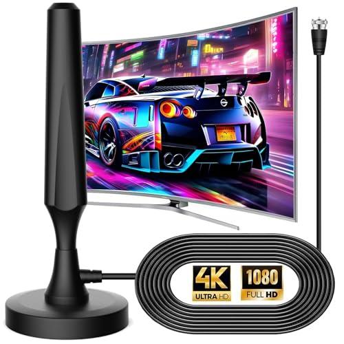 TV Antenna for Smart TV Indoor TV Antenna for Easy Installation Long Range Reception HD Antennas for TV Indoor 4k 1080P Channels Strong Magnetic Base-16.5 ft Long Cables (Black)