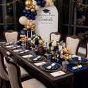 KIRE 350Pcs Blue and Gold Plates -Heavy Duty Navy Blue Dinnerware Set - 100 Plastic Plates 50 Pre Rolled Napkins with Gold Plastic Silverware 50 Cups for Birthday/Wedding/Party/Graduation/Memorial Day