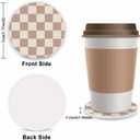Khaki Checkered Steering Wheel Cover for Women,Universal Auto Steering Wheel 14-15 Inch Car Interior Accessories with 2PCS Car Coasters,Suitable for Men and Women