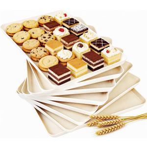 YOUBET 8 PCS Plastic Serving Trays - Ivory Wheat Straw Trays for Serving Food - Super Strong Disposable Platters, Heavy Duty Plastic Trays for BBQ, Picnic, Party, Wedding