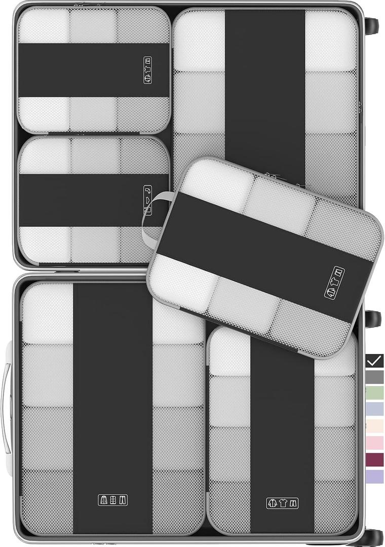 OlarHike 10 Set Compression Packing Cubes for Travel Essentials,Compressible Expandable Space Saver Bags for Organizing Clothes,Luggage Suitcase Garment Bags with Over 1000 pcs Mesh Holes(Black)