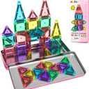 ORZbb Mini Magnetic Tiles Toddler Travel Essentials Set with Case, Magnetic Blocks Building Montessori Educational Learning Sensory Preschool Toys for 3+ Year Old Boys Girls Birthday Gifts (Color-15)