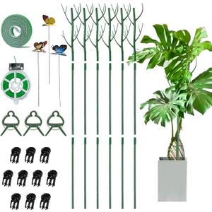 6 Pack Plant Support Plant Stakes for Indoor and Outdoor Plants, 44.8 Plant Sticks with Plant Clips Twist Tiers and Plant Tiers for House Potted Plants, Monstera Plant Support for Climbing Plants