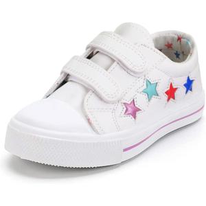 K KomForme Toddler Sneakers for Boys and Girls Dual Hook and Loops Sneakers Baby Canvas Shoes, White New, Size 7 