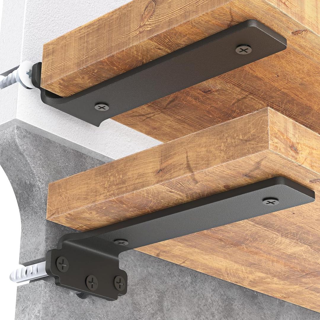 Goovilla Shelf Brackets 6 Inch, 6 Pack Floating Shelf Bracket, Heavy Duty Shelf Brackets for Wood Shelves, Black Metal Wall Shelving Brackets, 6" Shelf Support Brackets with 160 lb. Load Capacity