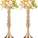 Sadnyy 2 Pcs Metal Flower Arrangements Stand Metal Wedding Centerpiece Stand Gold Vase Centerpiece Tall Table Decor Flower Vase for Wedding Reception Event Party Hotel Home Decor (16.9 Inch)