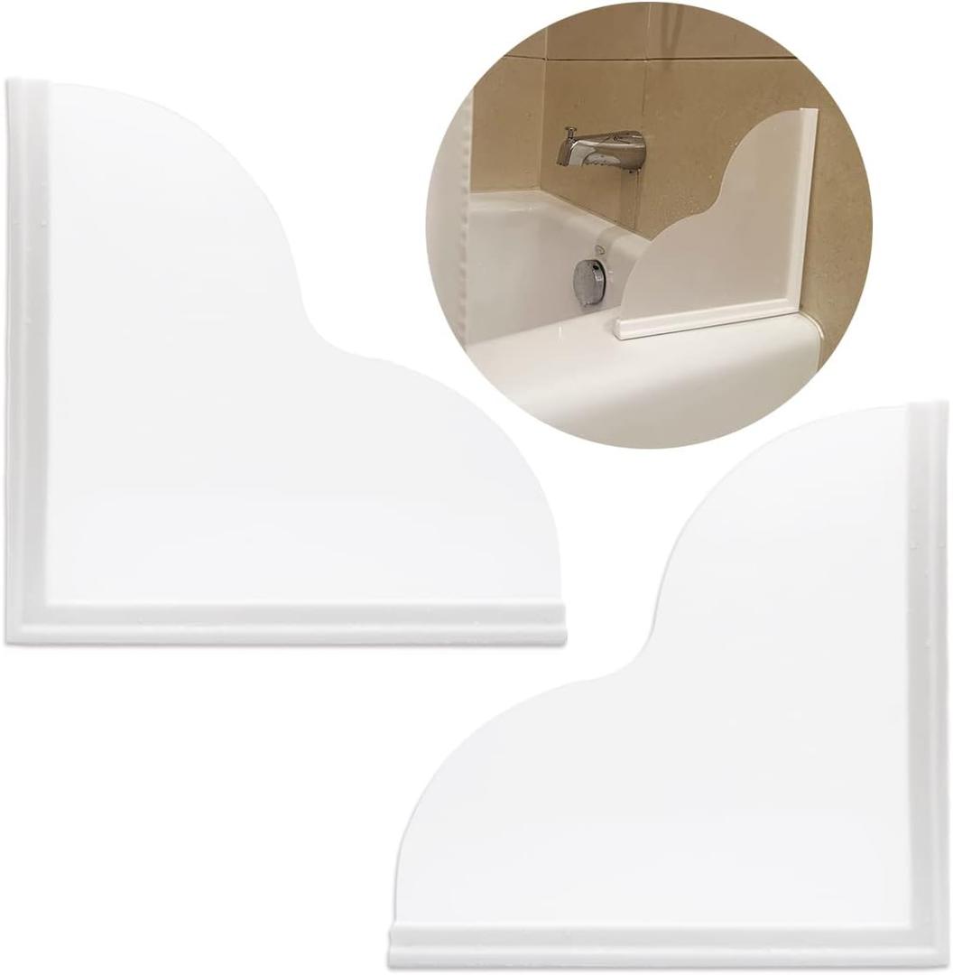 Tub Splash Guard Removable, 2 Pack Bathtub Water Splash Guards, Silicone Base & Acrylic Tub Corner Guards to Keep Water in Tub, Self-Adhesive & Prevent Shower Water from Splashing Out.