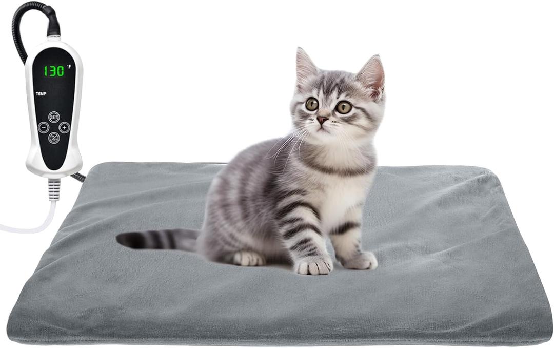 RIOGOO Pet Heating Pad, Upgraded Electric Dog Cat Heating Pad Indoor Waterproof, Auto Power Off (S 17.5"x 14", Grey)