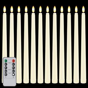 12 Pcs Flickering Flameless LED Taper Candles, 11" Long Fake Taper Candles Battery Operated with Remote Timer, Ivory Plastic Electric Candlesticks for Wedding Party Christmas Holiday