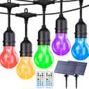 IPStank 96FT Solar Outdoor String Lights with Remote, 30 Shatterproof Edison Bulbs, Dimmable Color Changing Commercial Patio Lights for Cafe, Yard, Garden, Bistro