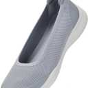 Women's Knit Slip On Walking Shoes - Comfort Ballet Flats with Rubber Sole & Arch Support (Gray)