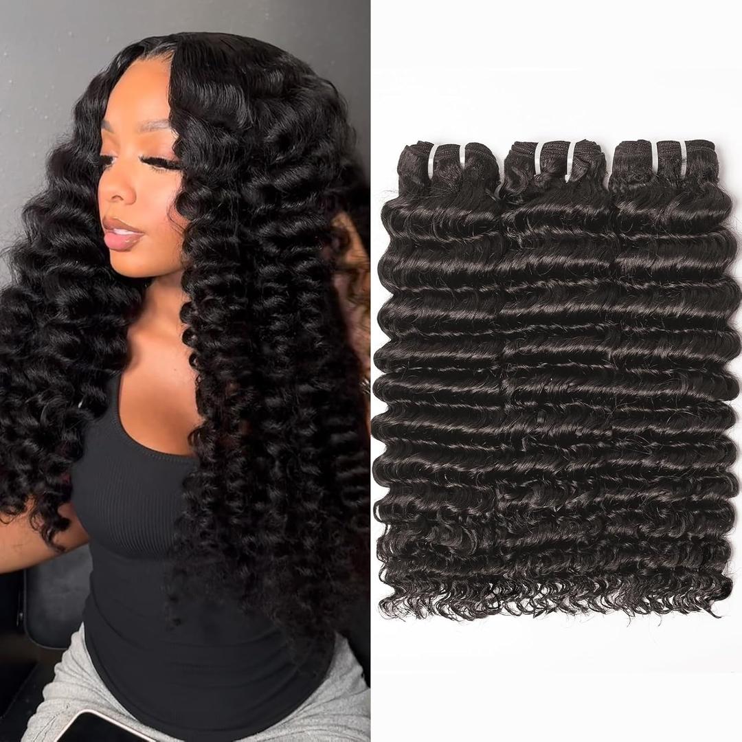 WEQUEEN Deep Wave Human Hair Bundles 14 16 18 Inch 100% 16A Brazilian Hair Long Lasting Deep Wave Bundles for Women