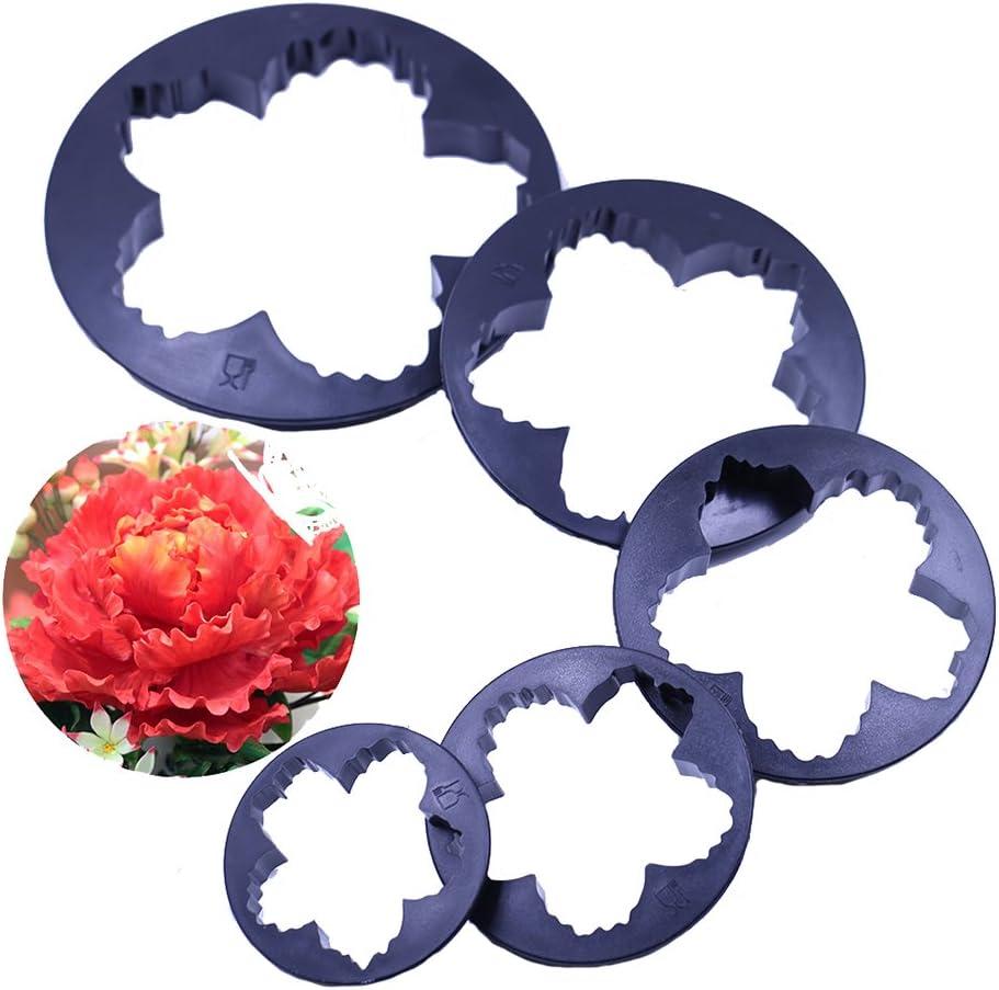 SK 5-Piece Peony Fondant Cutters Set Sugarcraft Modeling Tools Kit for Cake Decoration Black
