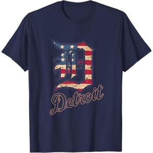 Nate Willis Detroit American Flag Old English D T-Shirt - Men's Blue Small Modern Classic Letter Print Short Sleeve T-Shirt L (Navy Blue)
