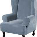 H.VERSAILTEX Wingback Chair Covers Velvet Plush Wing Chair Slipcover 1 Piece High Stretch Wing Back Chair Slipcovers Sofa Cover Furniture Cover with Elastic Bottom, Stone Blue