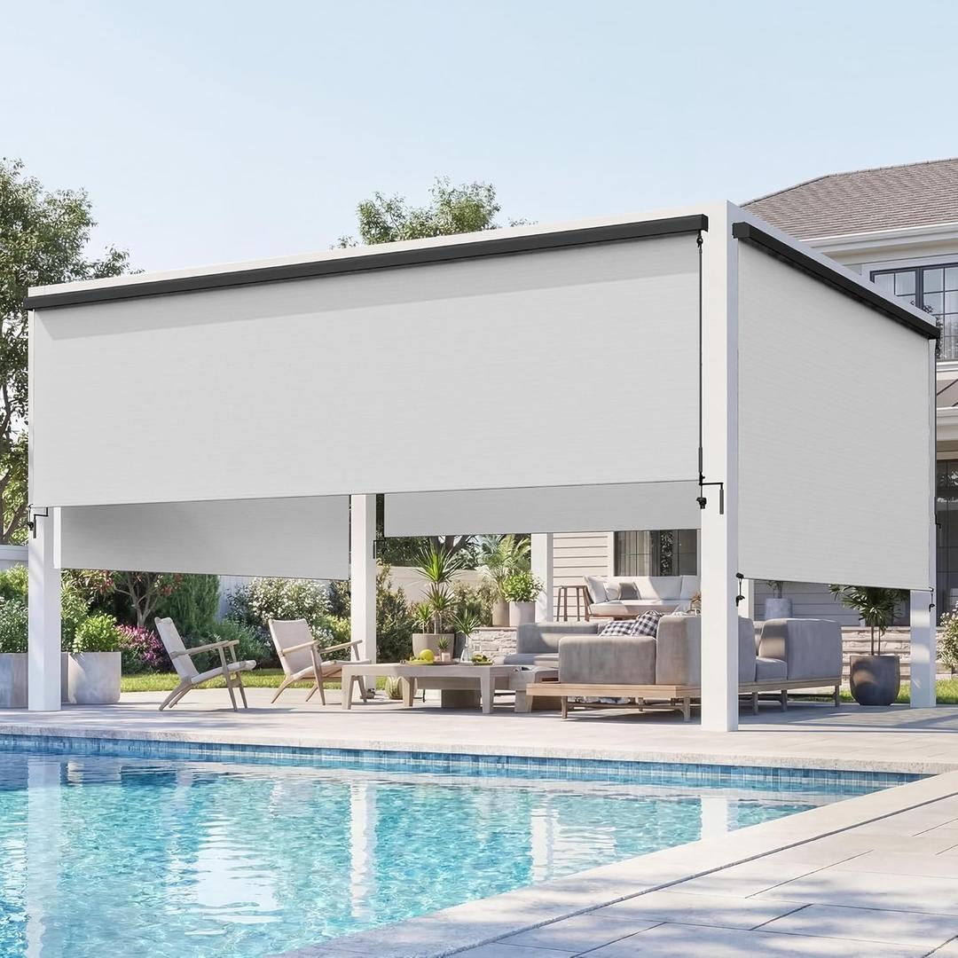 Integrated Outdoor Roller Shade, 10'W x 8'H Assembly Free Outdoor Patio Blinds with 420GSM Upgraded Fabric for 95% UV Blockout, Cordless Patio Shade, Sun Shades Outdoor Patio for Porch, Gazebo,Balcony