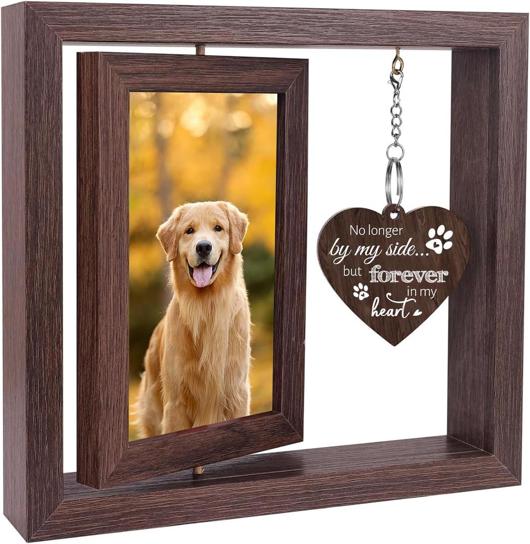 Dog Memorial Gifts for Loss of Dog,Rotating Wooden Picture Frame for 4x6 Photo,Loss Sympathy Gift,Cat Pet Bereavement Remembrance Picture Frame