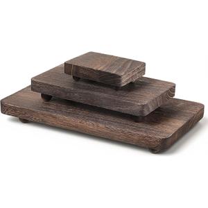 3 Pcs Wood Pedestal Stand Kitchen Soap Tray Farmhouse Wooden Riser Stand for Kitchen Bathroom Counter Table Decor Plant Candle Vases Display (12x6.7, 8x4.7, 4x2.8)