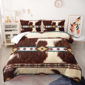 Bohe Cowhide Comforter Set, Twin Size, Brown and White Fur, Animal Print, Soft Microfiber, All Season (1 Comforter & 2 Pillowcases)