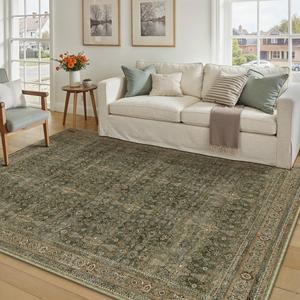 PureCozy Green Brown Area Rug 5x7 Vintage Oriental Retro